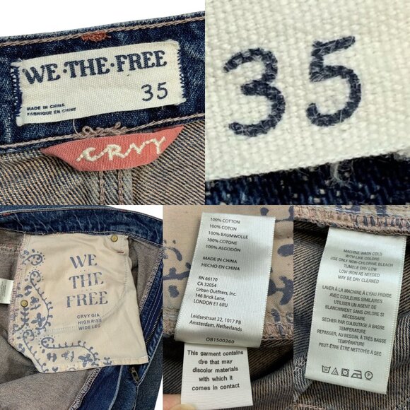 Free People We The Free CRVY Gia Wide Leg Jeans 35 Blue Bell High Rise Bohemian - Picture 5 of 12